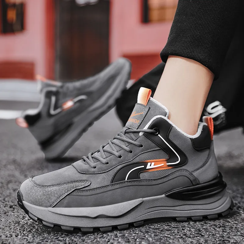 Warrior Cushioning Height Increasing Thermal High Top Casual Shoes Men's Gray Black-6