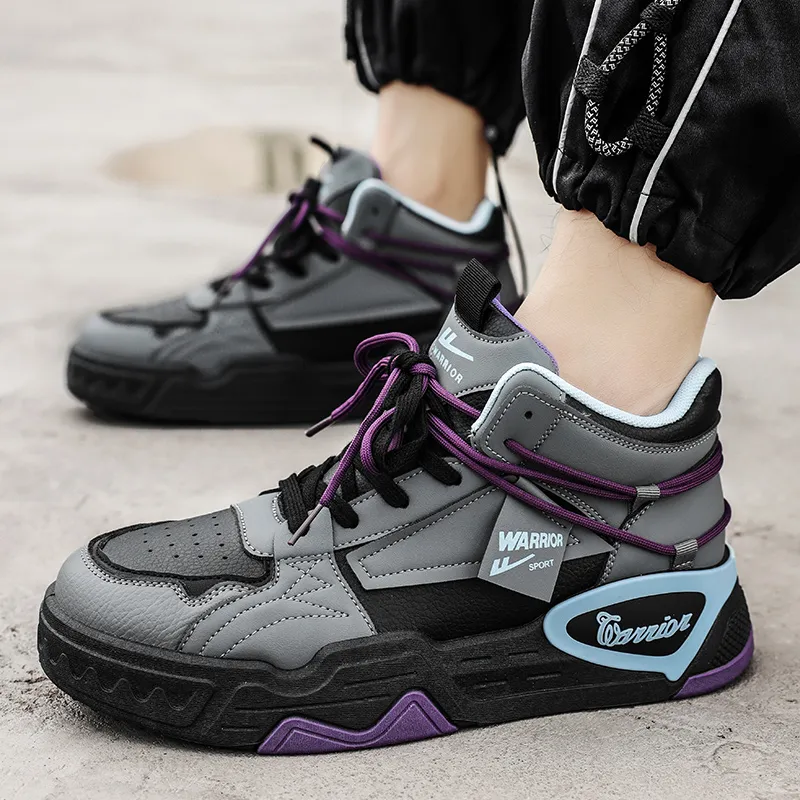 Warrior Coverage Thermal Cushioning Abrasion Resistant Height Increasing High Top Skateboard Shoes Men's Black Gray-8