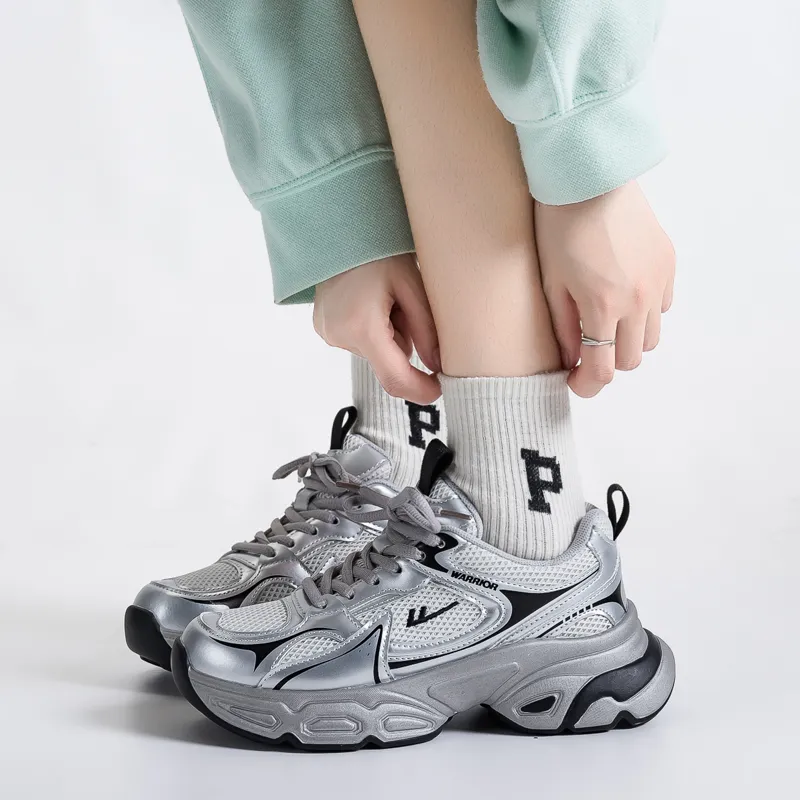 Warrior Cushioning Anti-Slip Wear-Resistant Breathable Lightweight Height Increasing Low-Top Chunky Sneakers Women's-1