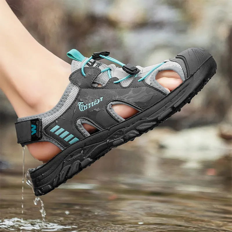 Warrior Abrasion Resistant Breathable Slip Resistant River Trekking Shoes Men's Gray Beige Light Blue-7