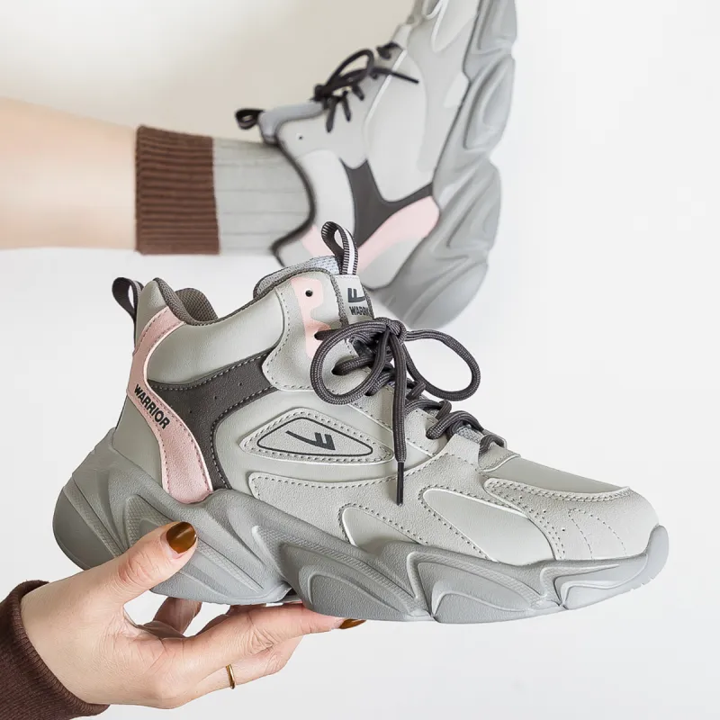 Warrior Slip Resistant, Abrasion Resistant, Thermal High Top Chunky Sneakers Women's Gray Pink Dark Brown-2