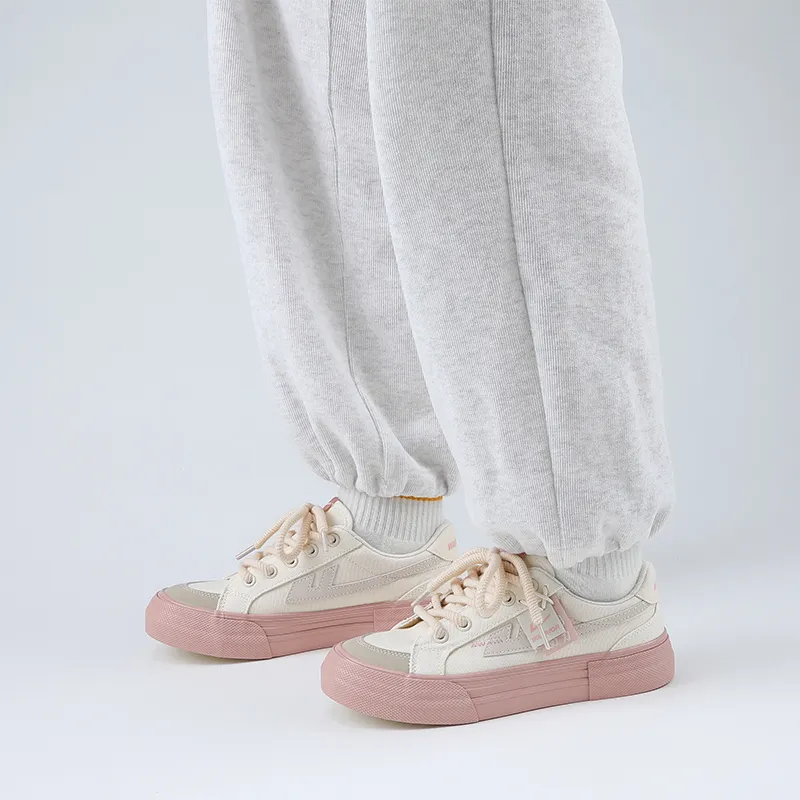 Warrior Wear resistant, Lightweight, Breathable, And Non slip. Low Top Canvas Shoes Women's Beige Pink-6