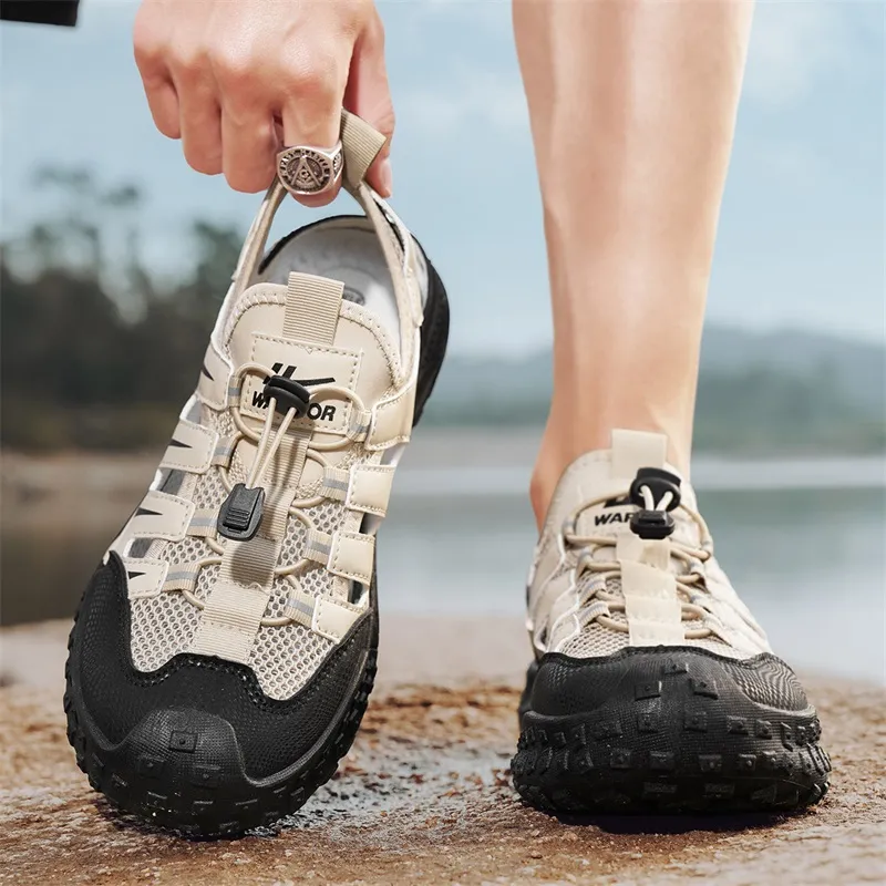 Warrior Breathable Height Increasing Rebound River Trekking Shoes Men's Khaki Black-5