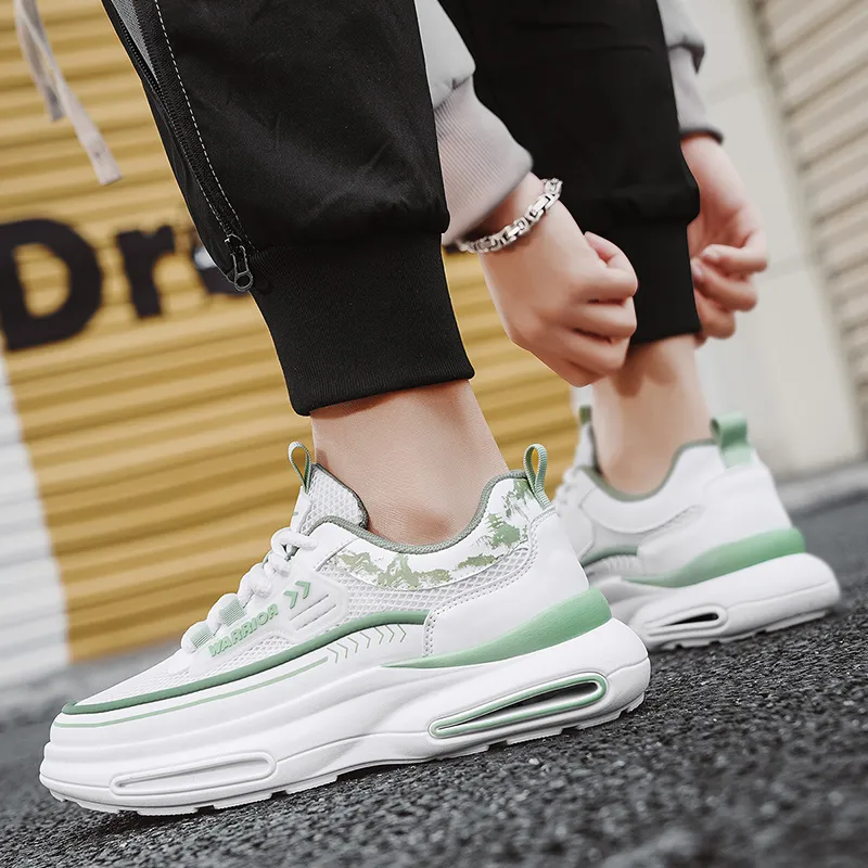 Warrior Coverage Height Increasing Abrasion Resistant Lightweight Slip Resistant Low Top Casual Shoes Men's White Green-6