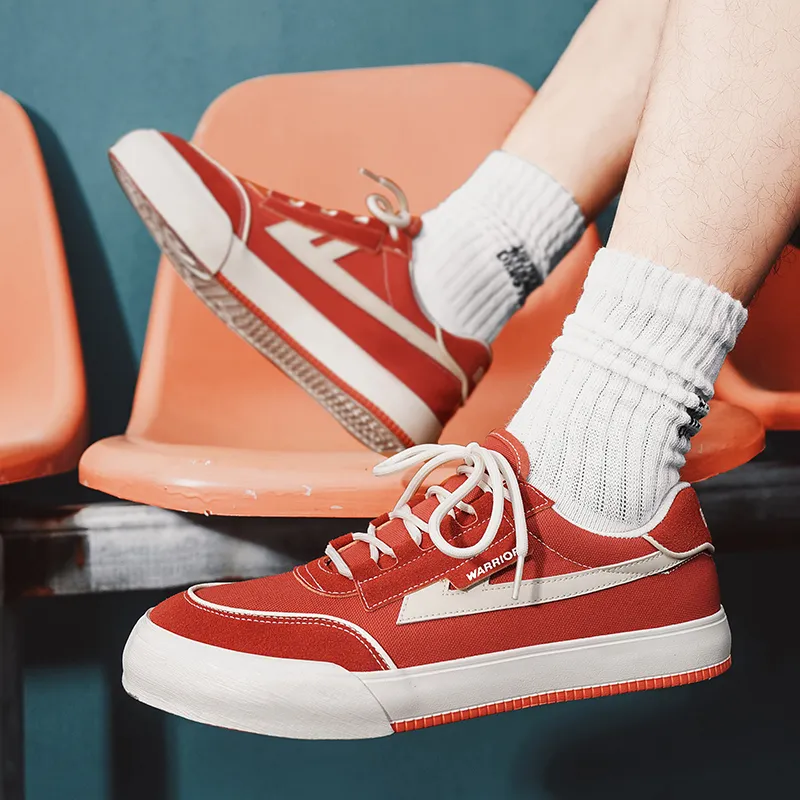 Warrior Wear resistant, Lightweight, Breathable, And Non slip. Low Top Canvas Shoes Unisex Rusty Red Beige-6
