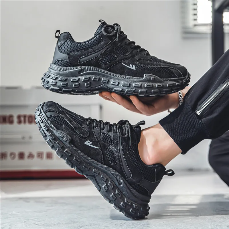 Warrior Cushioning Height Increasing Abrasion Resistant Lightweight Slip Resistant Low Top Chunky Sneakers Men's Black-4