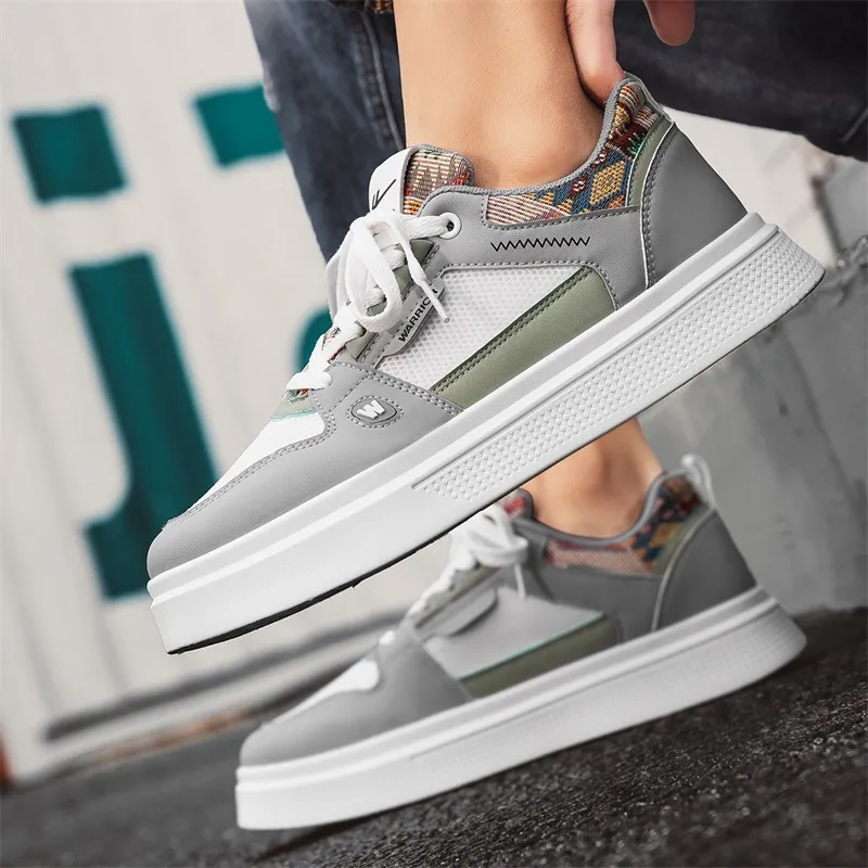 Warrior Anti Slip And Wear Resistant Height Increasing Low Top Skateboard Shoes Men's Gray White Green-6
