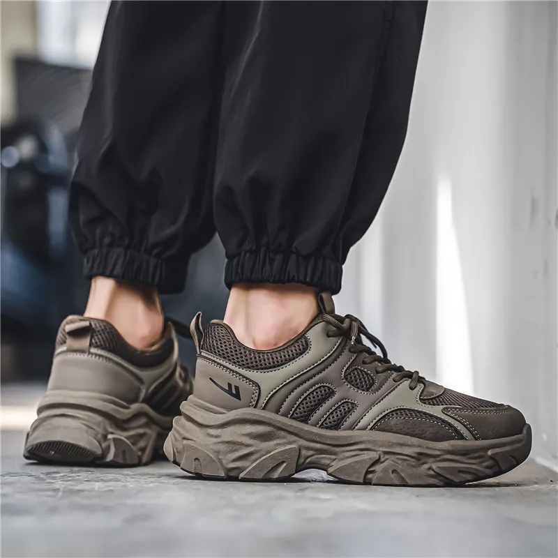 Warrior Cushioning Anti Slip Wear Resistant Breathable Lightweight Height Increasing Low Top Chunky Sneakers Men's Gray-14