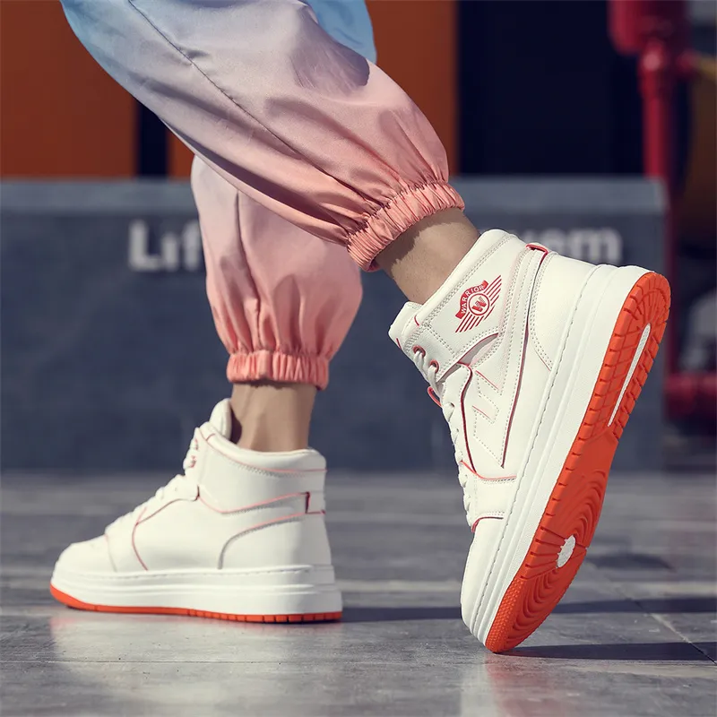 Warrior Anti Slip Wear Resistant High Top Skateboard Shoes Unisex White Orange-6