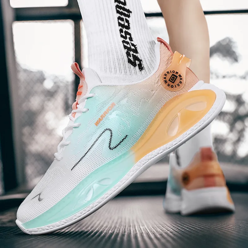 Warrior Anti Slip And Wear Resistant Rebound Cushioning Low Top Casual Shoes Men's White Green Orange-10