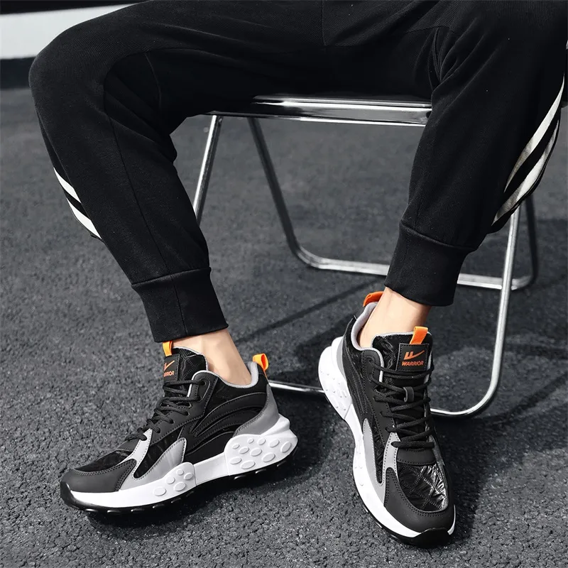 Warrior Cushioning, Slip Resistant, Abrasion Resistant, Height Increasing Low Top Chunky Sneakers Men's Black Gray-6