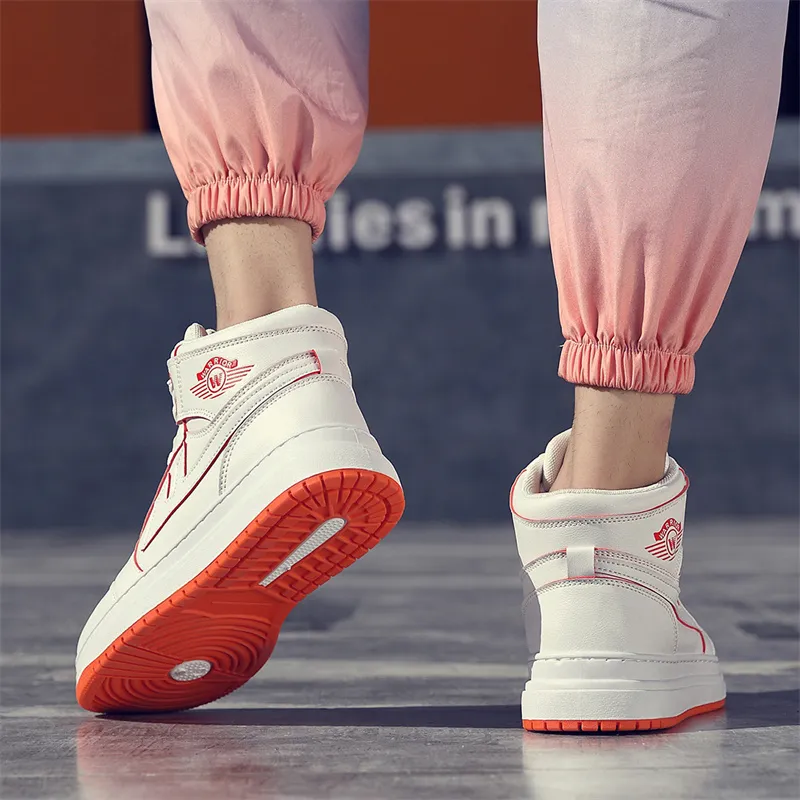 Warrior Anti Slip Wear Resistant High Top Skateboard Shoes Unisex White Orange-9