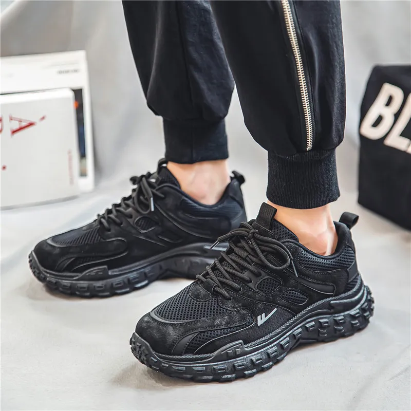 Warrior Cushioning Height Increasing Abrasion Resistant Lightweight Slip Resistant Low Top Chunky Sneakers Men's Black-9