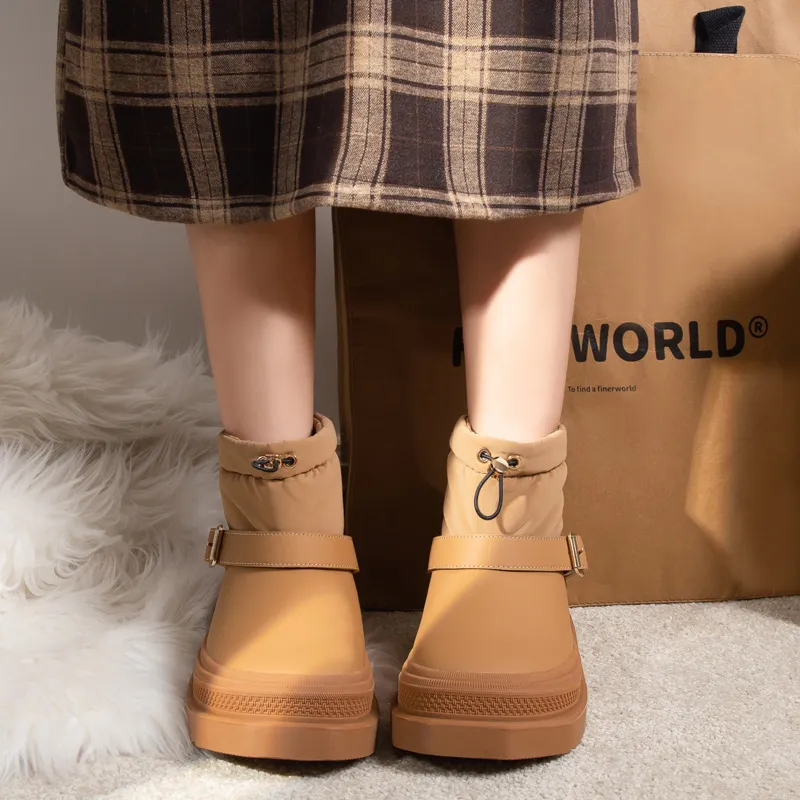 Warrior Thermal Coverage Height Increasing Abrasion Resistant Slip Resistant Ankle Length Snow Boots Women's Camel-6