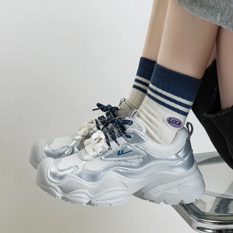 Warrior Height Increasing Wear-Resistant Lightweight Slip-Resistant Low-Top Chunky Sneakers Women's Silver Gray-2