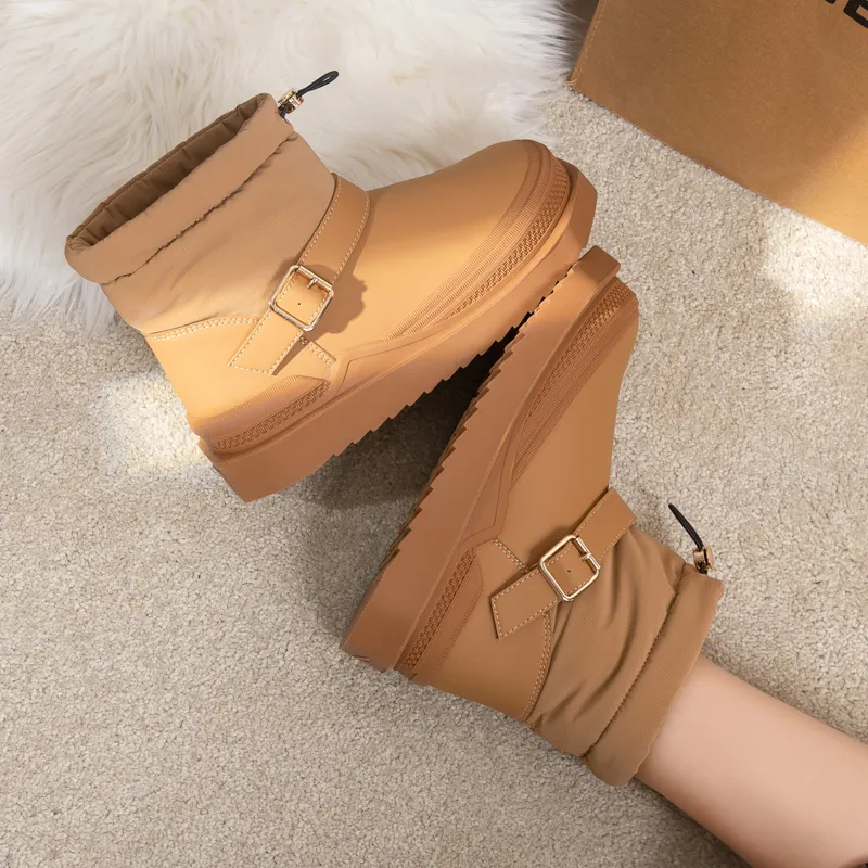 Warrior Thermal Coverage Height Increasing Abrasion Resistant Slip Resistant Ankle Length Snow Boots Women's Camel-2