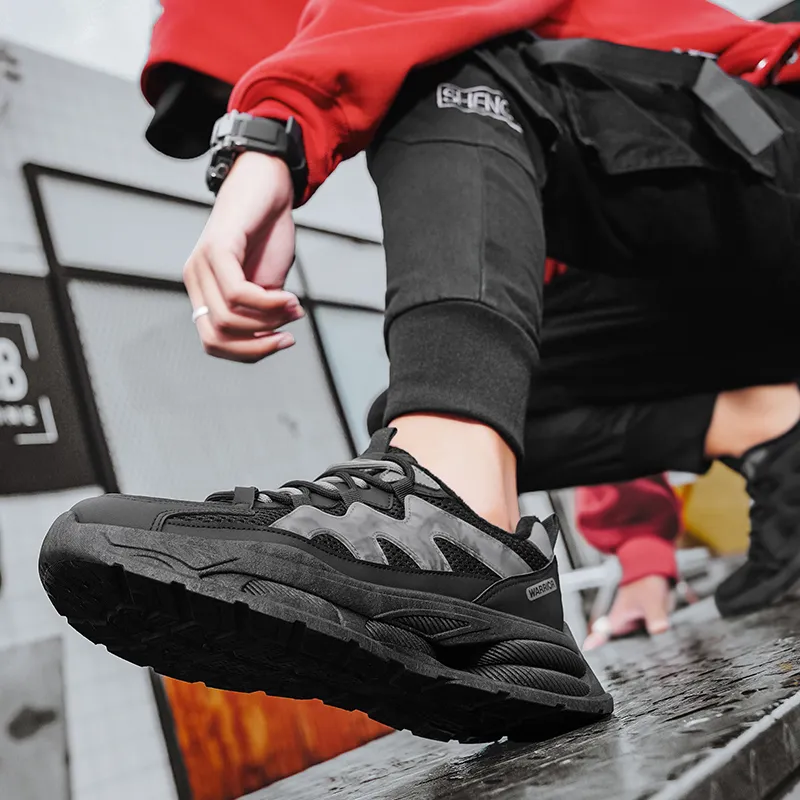 Warrior Cushioned Anti Slip And Wear Resistant Height Increasing Warm Low Top Chunky Sneakers Unisex Black Gray-7