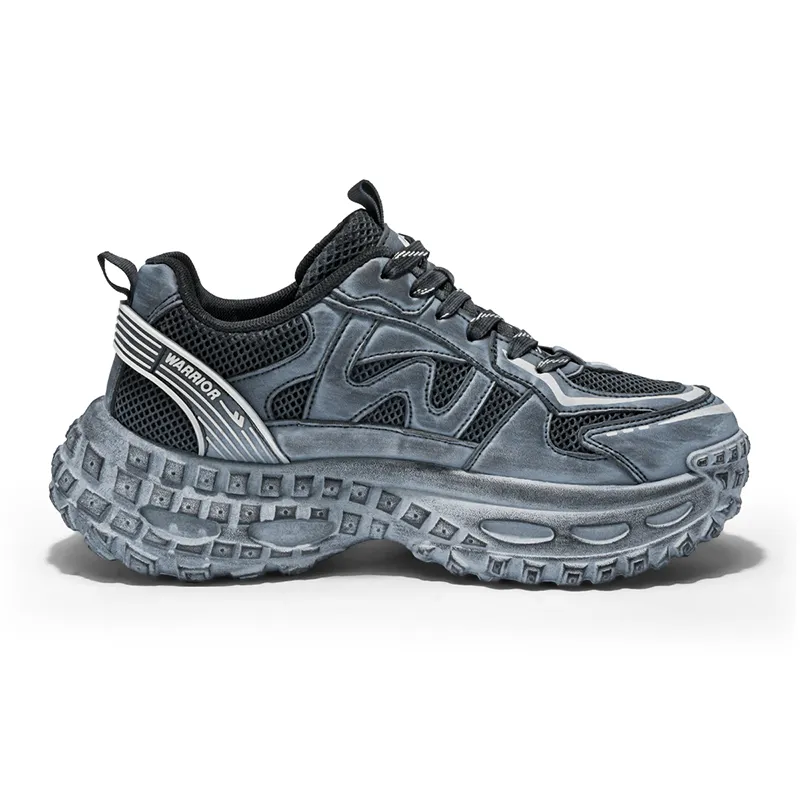 Warrior Wear Resistant Height Increasing Coverage Low Top Chunky Sneakers Men's Blue Gray-1