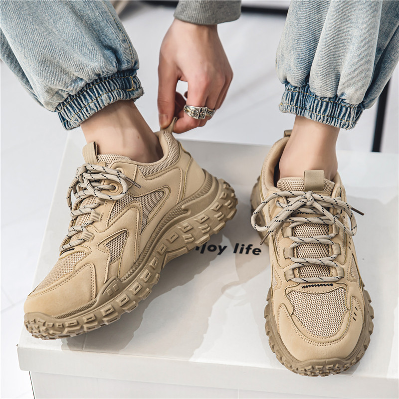 おきchan WARRIOR Chunky Sneakers Men Low-Top Khaki Black - POIZON