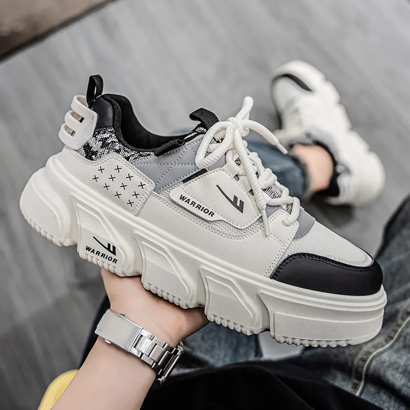 Warrior Coverage Height Increasing Abrasion Resistant Lightweight Slip Resistant Low Top Casual Shoes Men's Beige Black-6