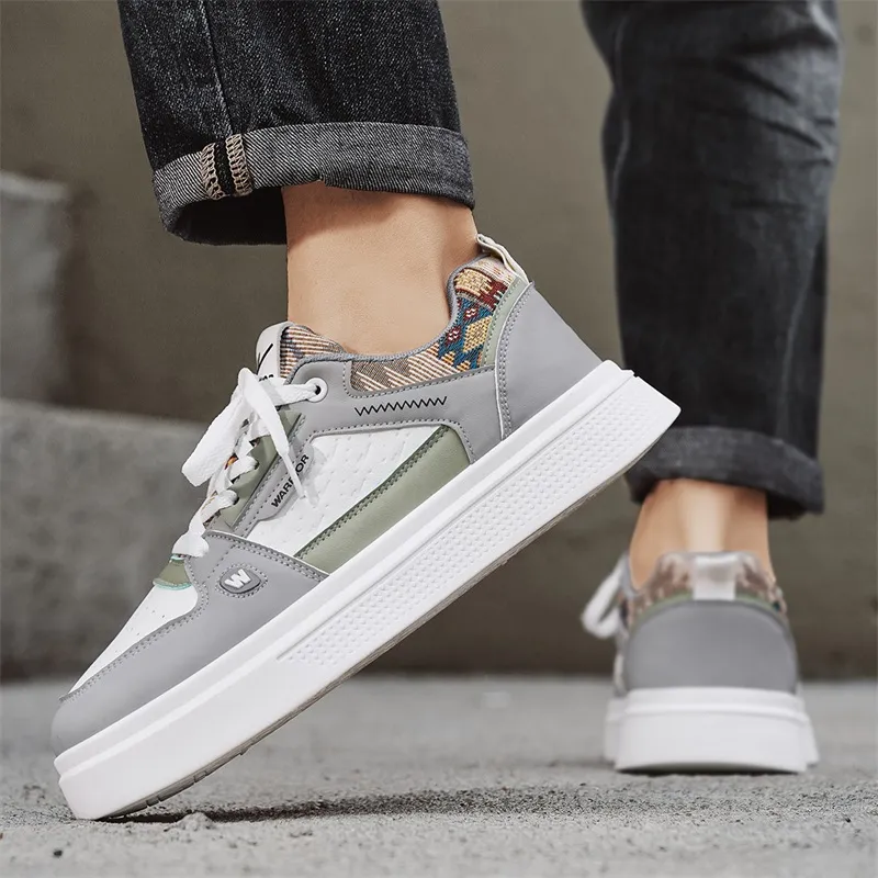 Warrior Slip Resistant, Abrasion Resistant, Lightweight Low Top Skateboard Shoes Men's Gray White Green-5