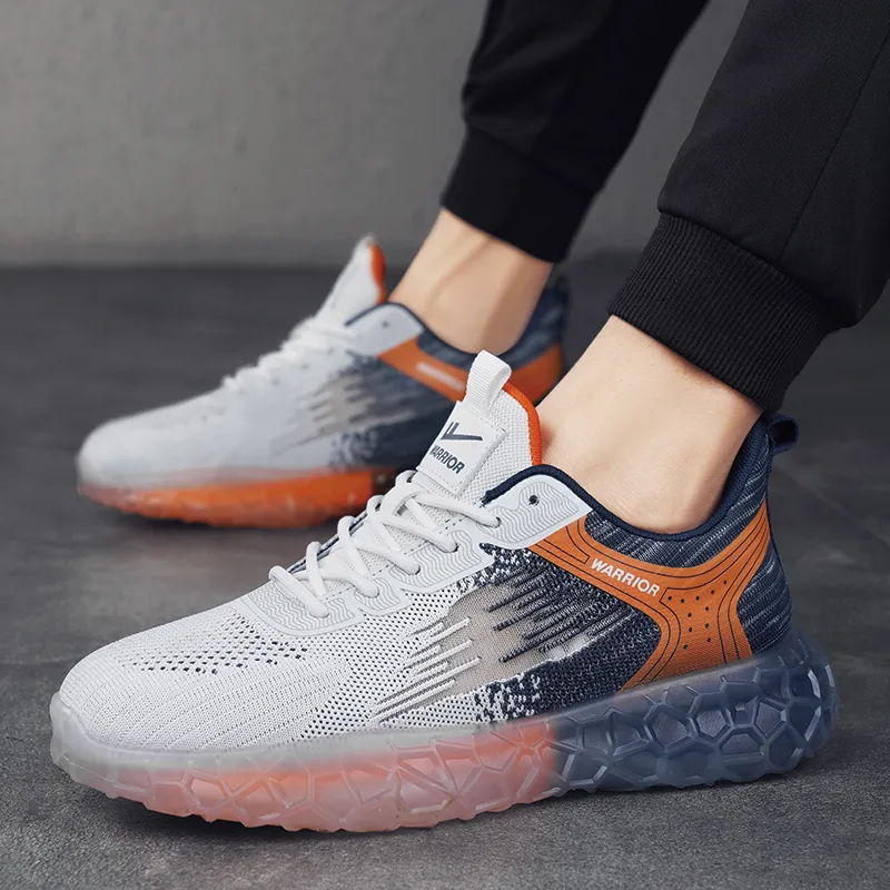 Warrior Cushioned Wear Resistant Slip Resistant Low Top Casual Running Shoes Men's White Dark Blue-9