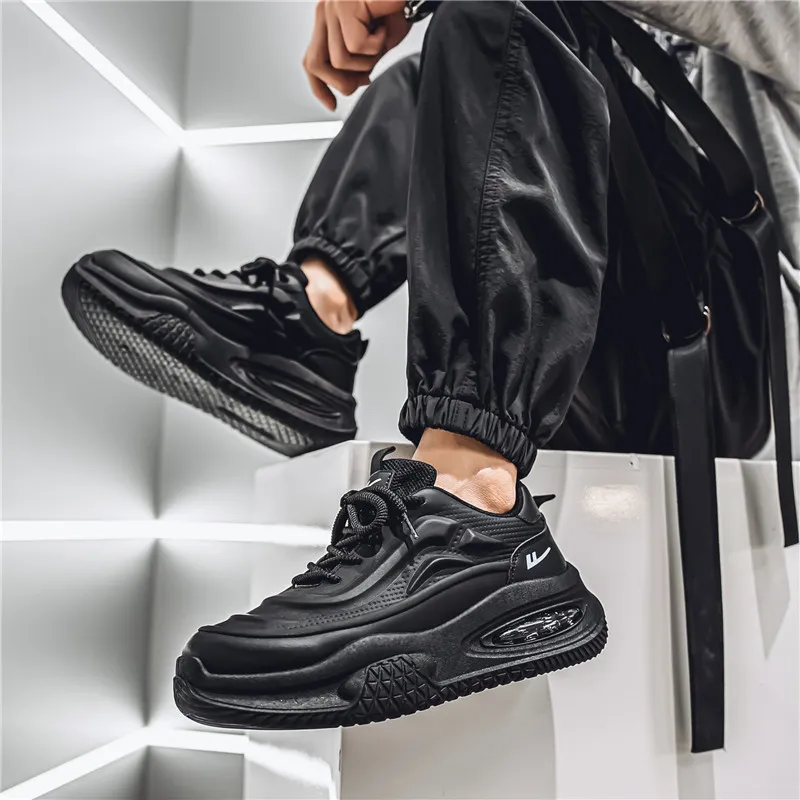 Warrior Coverage Height Increasing Abrasion Resistant Slip Resistant Low Top Chunky Sneakers Men's Black-6