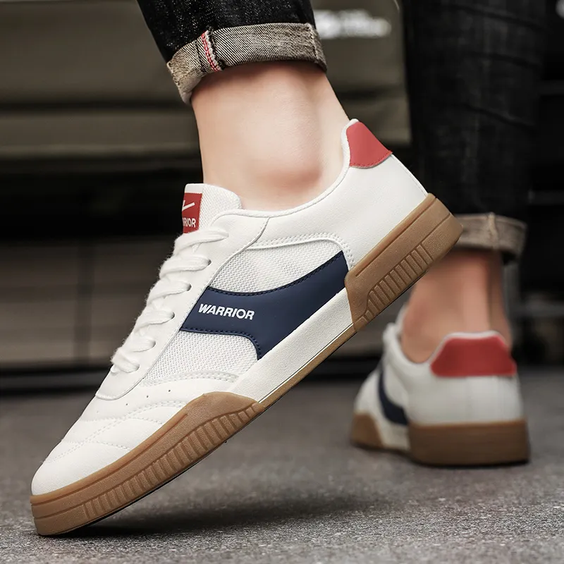 Warrior Coverage Abrasion Resistant, Breathable Low Top Skateboard Shoes Men's Beige Blue Red-6