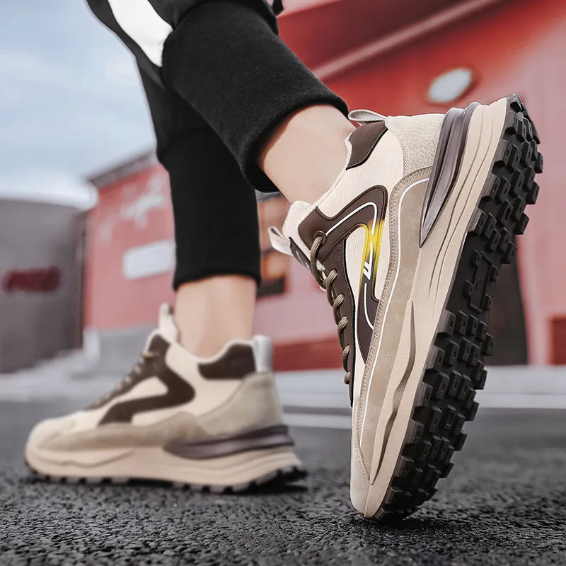 Warrior Cushioning Abrasion Resistant Height Increasing Thermal Mat High Top Casual Shoes Men's Khaki Brown-6
