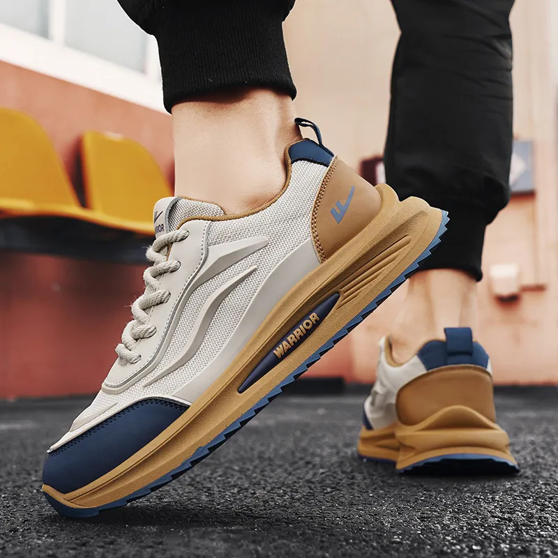 Warrior Anti Slip And Wear Resistant Height Increasing Low Top Casual Shoes Men's Brown Beige Blue-7