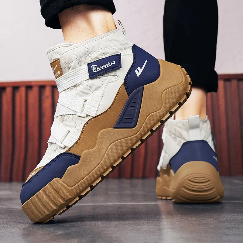 Warrior Thermal Abrasion Resistant Slip Resistant Short Snow Boots Men's Beige Dark Blue Khaki-7