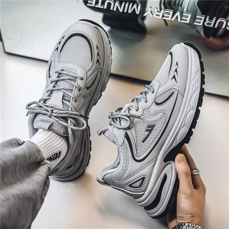 Warrior Height Increasing Wear Resistant Lightweight Breathable Slip Resistant Low Top Chunky Sneakers Men's Gray Black-3