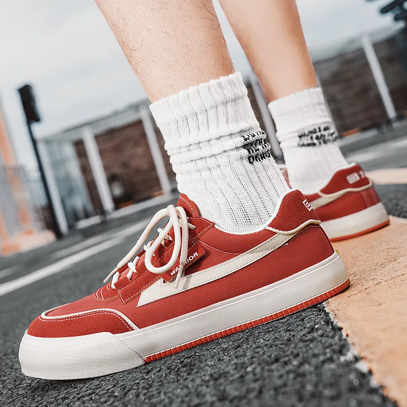 Warrior Wear resistant, Lightweight, Breathable, And Non slip. Low Top Canvas Shoes Unisex Rusty Red Beige-8