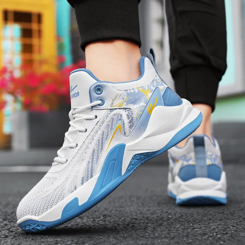 WARRIOR Basketball Shoes Men High Top White/Blue-8