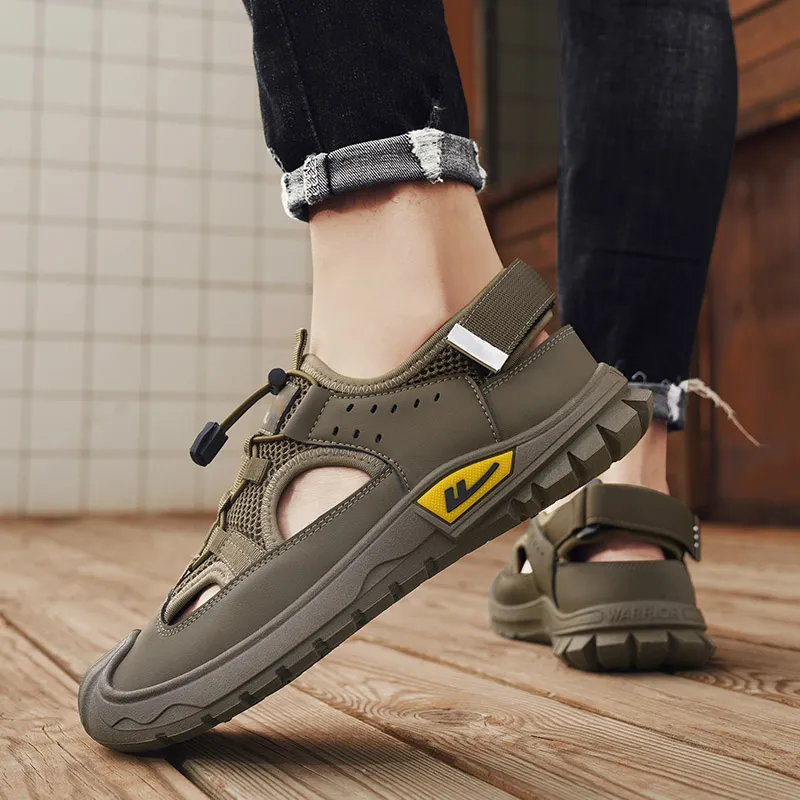 Warrior River Trekking Shoes Casual Chef Shoes Abrasion Resistant Slip Resistant Beach Sandals Men's Army Green Brown-7