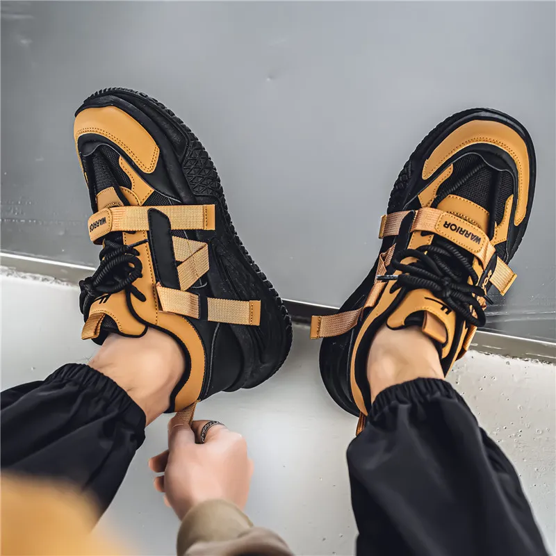 Warrior Shock Absorbers With Slip Resistant And Abrasion Resistant Properties Low Top Chunky Sneakers Men's Brown Black-7