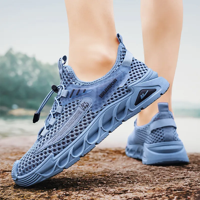 Warrior Lazy Slip on Cushioned Wear Resistant Lightweight Breathable Slip Resistant Low Top Casual Shoes Men's Blue-6