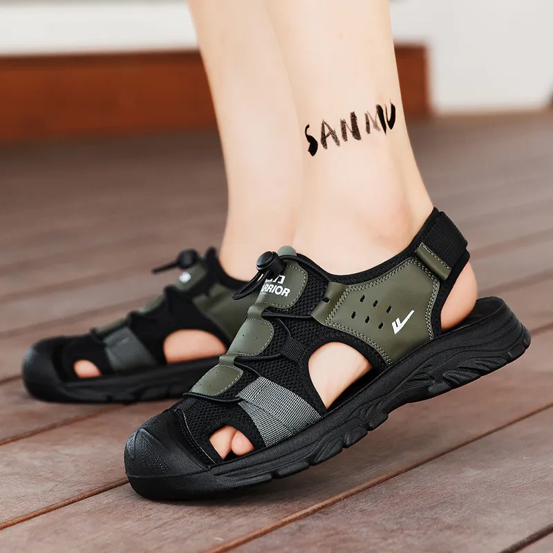 Warrior River Trekking Shoes Wear resistant, Lightweight, Breathable, And Non slip. Beach Sandals Men's Green Black-10