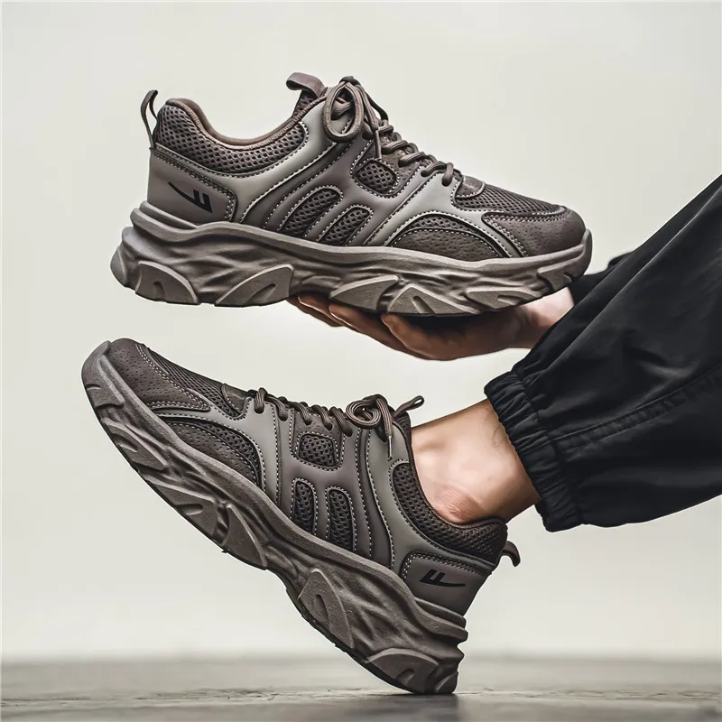 Warrior Cushioning Anti Slip Wear Resistant Breathable Lightweight Height Increasing Low Top Chunky Sneakers Men's Gray-8