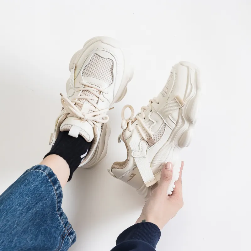 Warrior Coverage Height Increasing Abrasion Resistant Lightweight Slip Resistant Low Top Chunky Sneakers Women's Beige-1