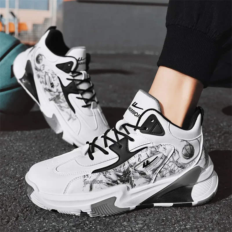 Warrior Anti Slip And Wear Resistant Height Increasing Low Top Basketball Shoes Men's White Black Gray-7