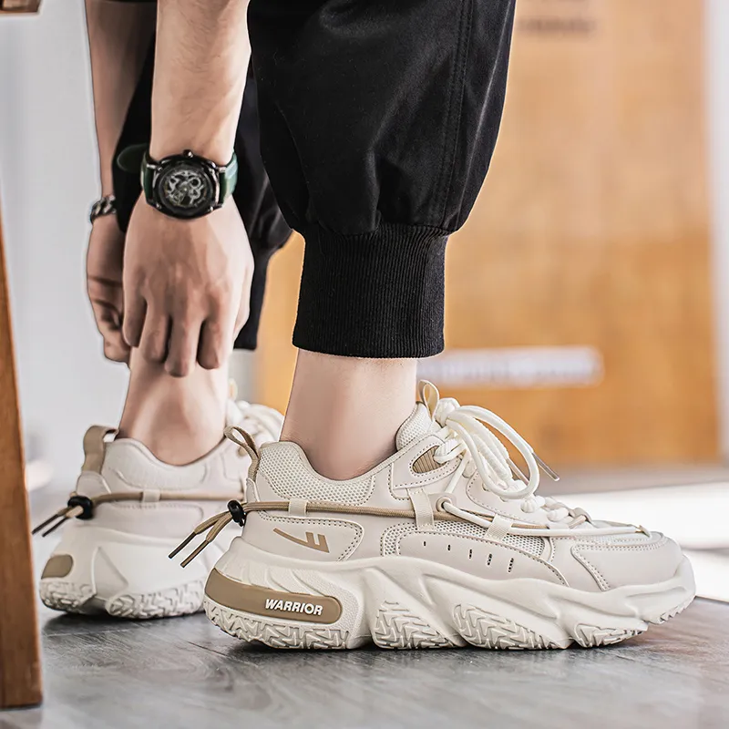 Warrior Height Increasing Wear Resistant Lightweight Slip Resistant Low Top Chunky Sneakers Men's Beige Khaki-4