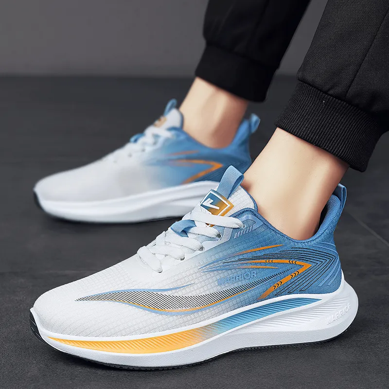 WARRIOR Running Shoes Men Low Top White/Blue-6