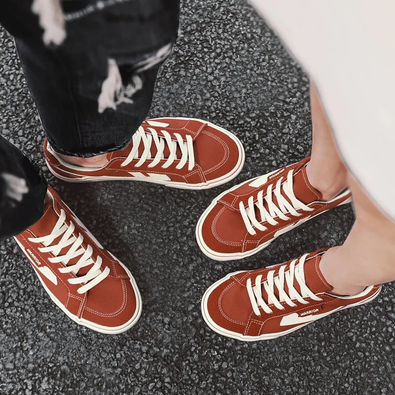Warrior Anti Slip Wear Resistant Low Top Canvas Shoes Unisex Rusty Red Beige-11