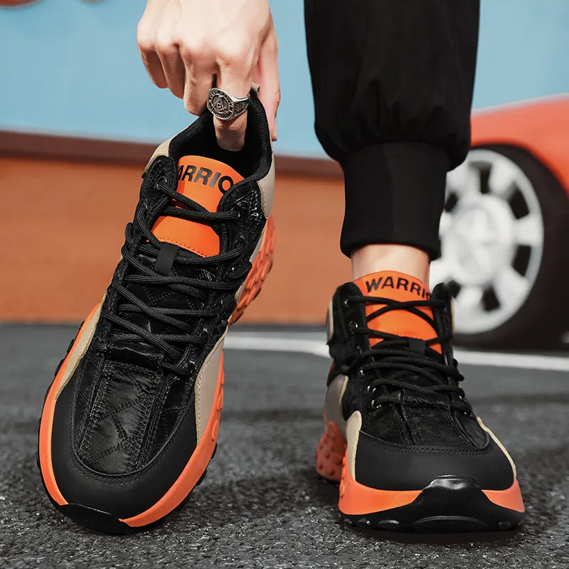 Warrior High Top Chunky Sneakers Men's Khaki Orange-8
