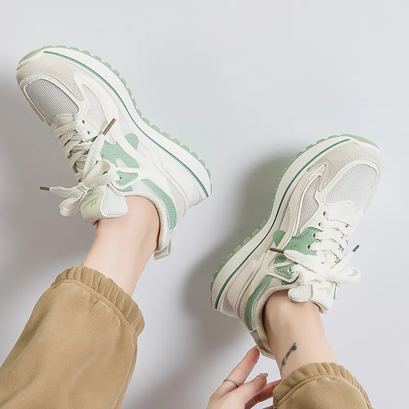 WARRIOR Chunky Sneakers Women's Low Top Green-2