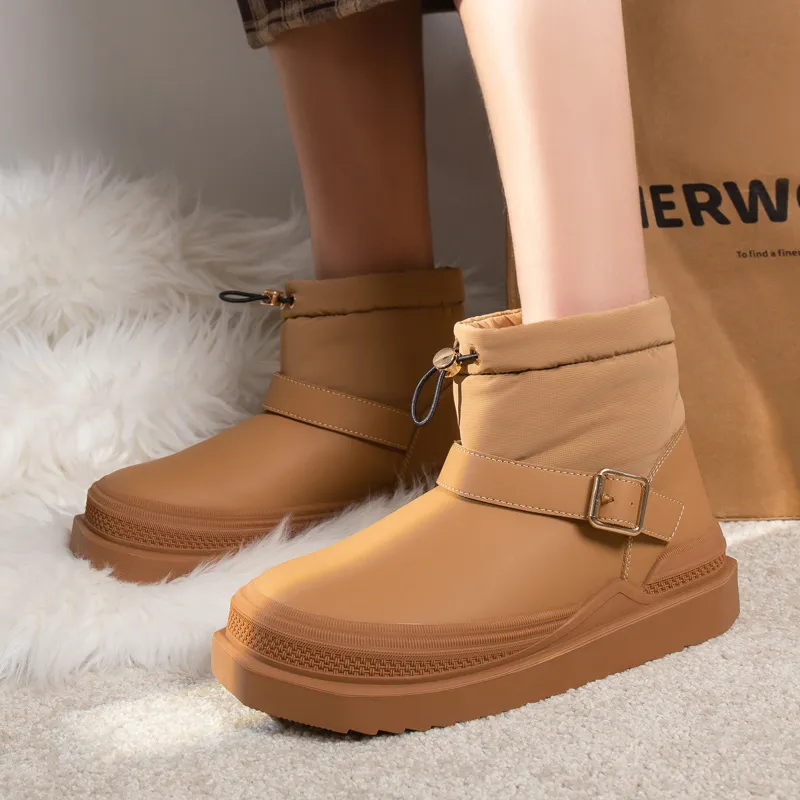 Warrior Thermal Coverage Height Increasing Abrasion Resistant Slip Resistant Ankle Length Snow Boots Women's Camel-5