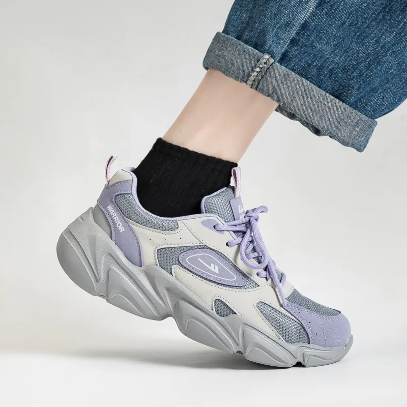 Warrior Height Increasing Wear Resistant Lightweight Slip Resistant Low Top Chunky Sneakers Women's Gray Purple-5