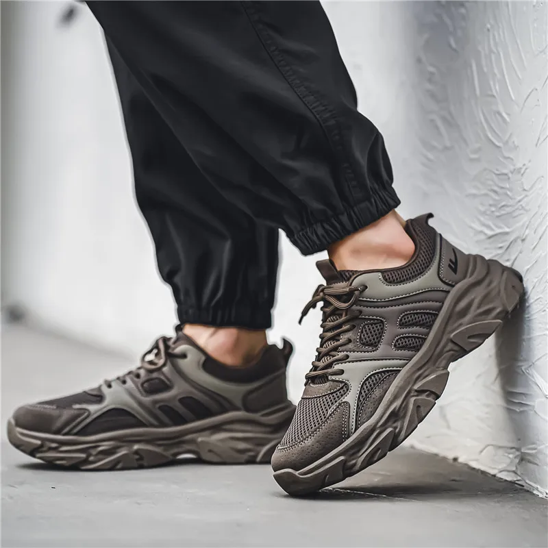 Warrior Cushioning Anti Slip Wear Resistant Breathable Lightweight Height Increasing Low Top Chunky Sneakers Men's Gray-10