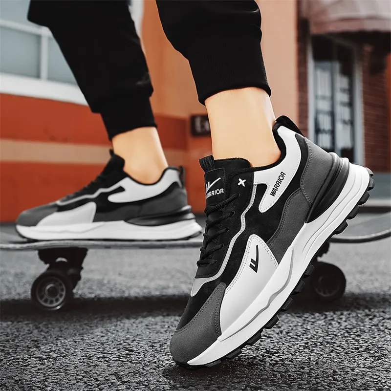 Warrior Cushioning, Slip Resistant, Abrasion Resistant, Breathable, Thermal Low Top Running Shoes Men's Black White-7